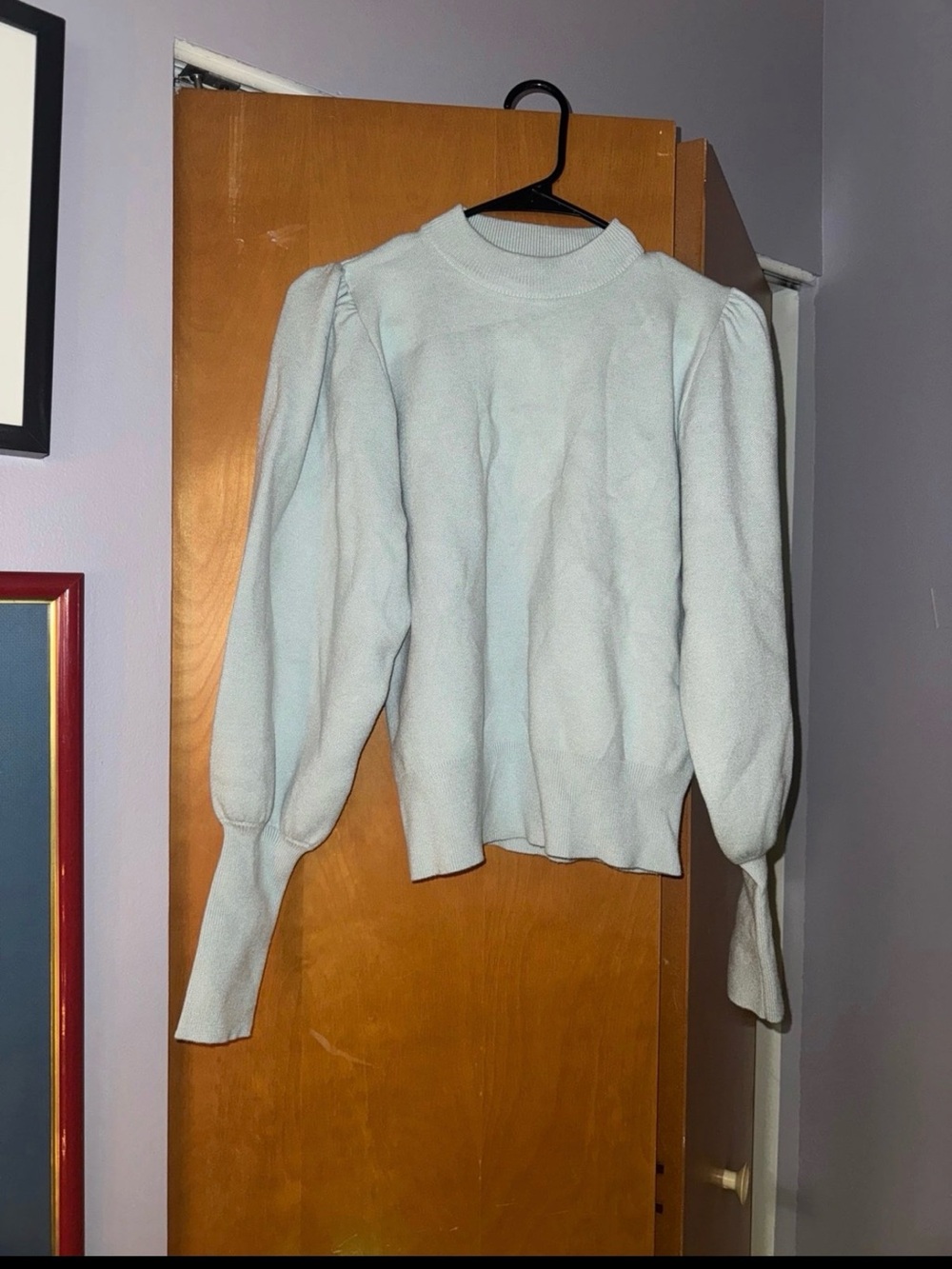 Zara Powder Blue Puff-Sleeve Crewneck Sweater